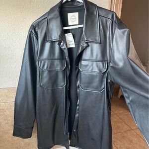 Faux leather shacket